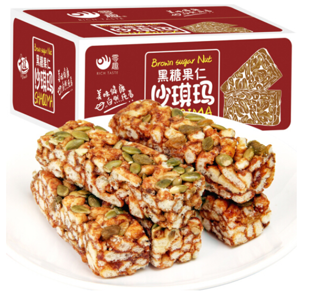 16.9元包邮！零趣 坚果黑糖沙琪玛整箱1000g