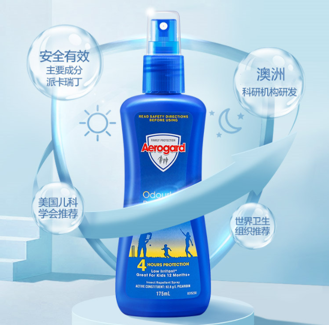 【27.3元/瓶】109.2元包邮！Aerogard澳乐家驱蚊水175ml*4瓶