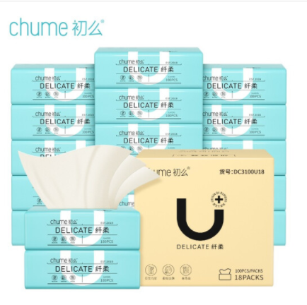 24.9元！初么 纤柔抽纸 3层100抽18包*2件