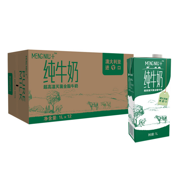 100.8元！蒙牛 进口牛奶澳洲原装  1L×12盒*2件