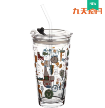 9.9元包邮！虾选 夏季玻璃吸管杯 400ml