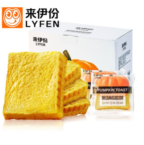 22.9元包邮！来伊份 南瓜吐司 面包整箱750g