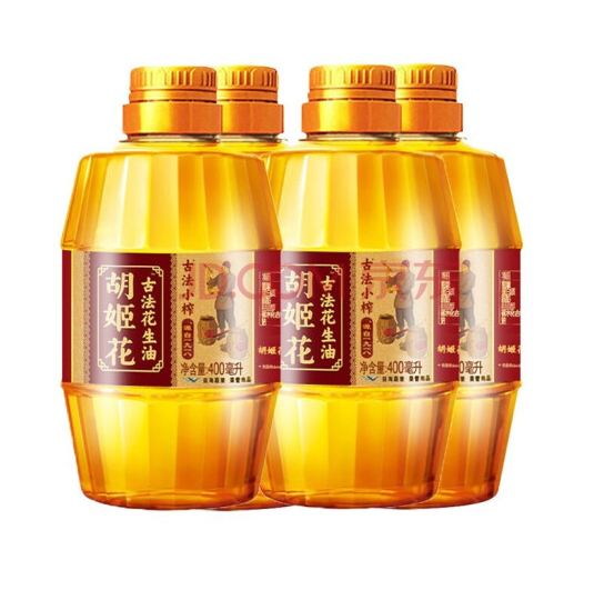 39.9元包邮！胡姬花 古法小榨花生油 400ml*4瓶