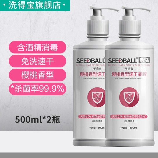 39.9元包邮！洗得宝免洗手消毒液洗手液500ml*2（含酒精）