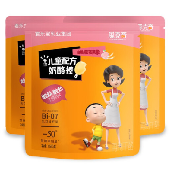 【18.2元/件】91.2元！君乐宝 儿童配方奶酪棒300g(15支)*5件