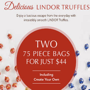 Lindt瑞士莲官网现有Lindor松露巧克力球75颗装两件$44促销 Lindt瑞士莲官网现有Lindor松露巧克力球75颗装两件$44促销