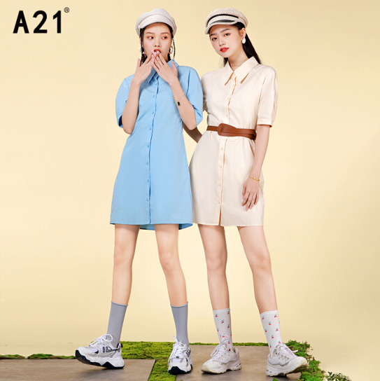60元包邮！A21 F 收腰衬衫裙