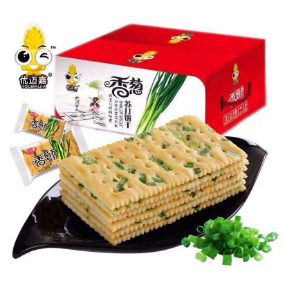 17.9元包邮！优迈嘉 香葱味苏打饼干 500g*2箱