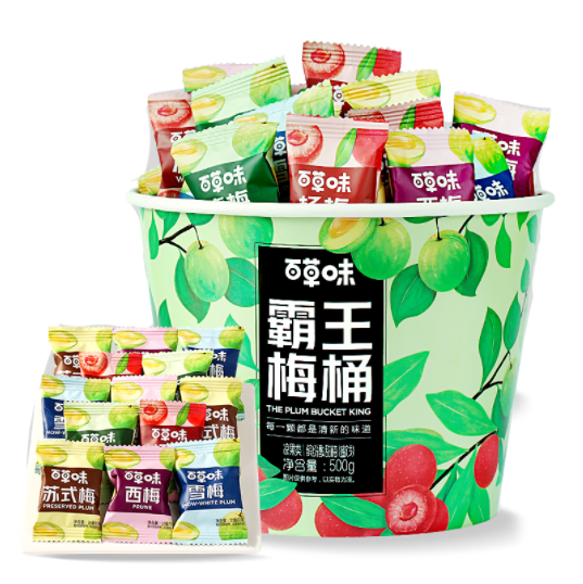24.9元包邮！百草味 霸王梅桶网红梅子 500g