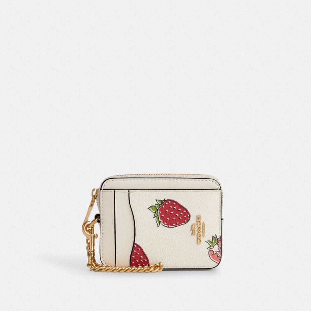 coach zip card case with strawberry print CAR32-IMCAH