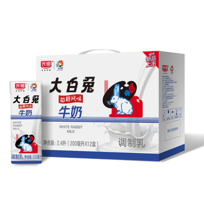 49.9元包邮！光明×大白兔联名款 奶糖+冰淇淋风味牛奶200ml*24盒