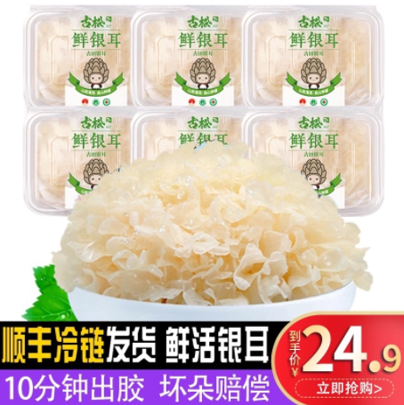 22.9元包邮！古松 新鲜银耳白木耳鲜活雪耳6朵600g