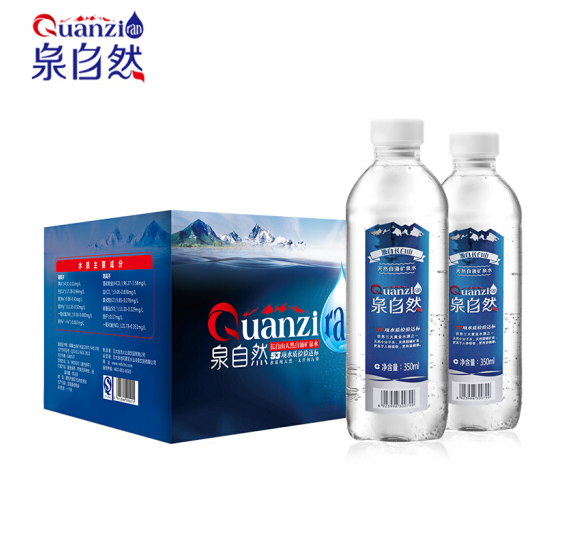 28.8元包邮！泉自然 天然弱碱性长白山矿物质矿泉水 350ml*12瓶*2件