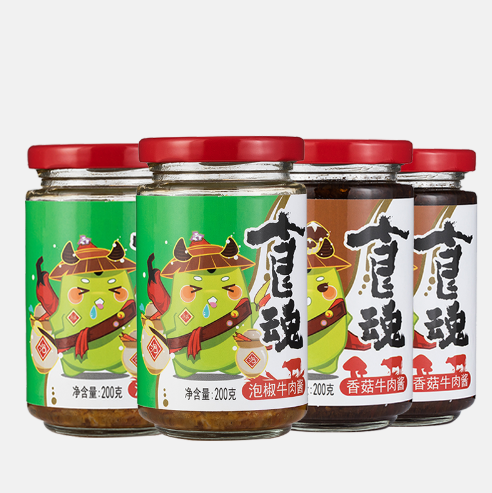 18.9元包邮！食魂 泡椒香菇牛肉酱组合 200*4瓶