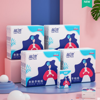 5.9元包邮！蓝漂白色手帕纸4层6片*18包