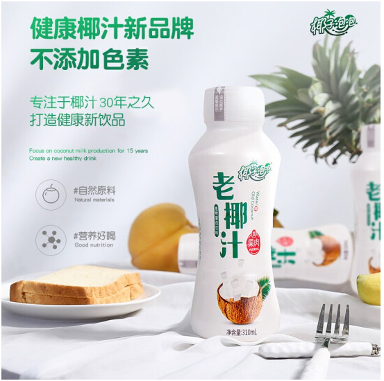 16.9元包邮！椰子泡泡 海南老椰汁 310ml*6瓶