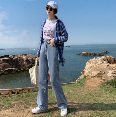 39.9元包邮！刘菇凉 秋季高腰阔腿牛仔裤女