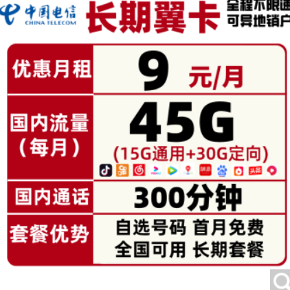 【6日】6.8元！中国电信 长期翼卡
