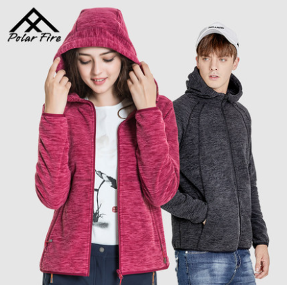 59元包邮！极地火 情侣款连帽抓绒外套 多色