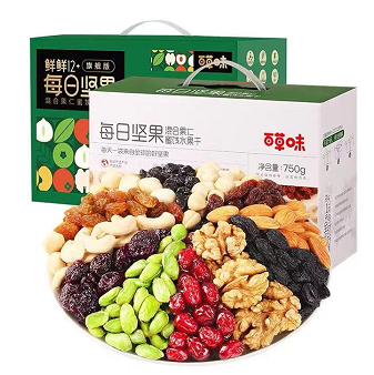53元包邮！百草味每日坚果750g+比比赞蛋黄酥爆款12枚