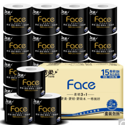 19.8元包邮！洁柔卷纸黑Face加厚4层140g*15卷