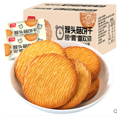 11.8元包邮！比比赞猴头菇饼干整箱1000g