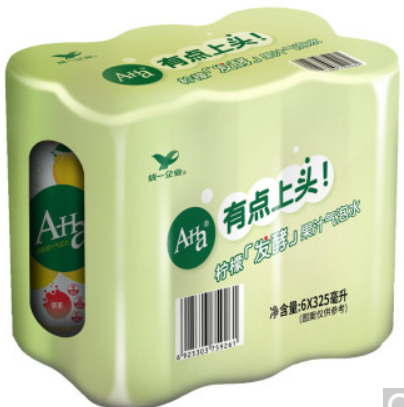 9.9元！统一 柠檬味 发酵果汁 气泡水 325ML 罐装 6连罐
