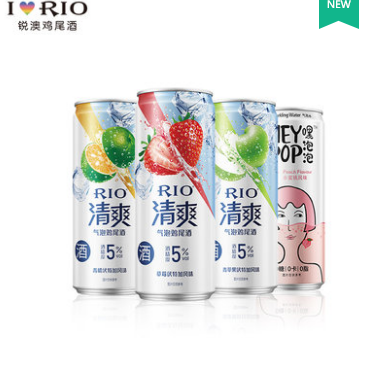 11.9元包邮！锐澳 鸡尾酒5度 清爽3口味+heypop气泡水 4联罐