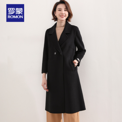 199元包邮！罗蒙 2021秋冬新款女士双面呢羊毛大衣（含60%羊毛） 多色