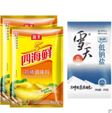 4.9元包邮！海天 海天四海鲜鸡精40g*2包 赠食盐250g一包