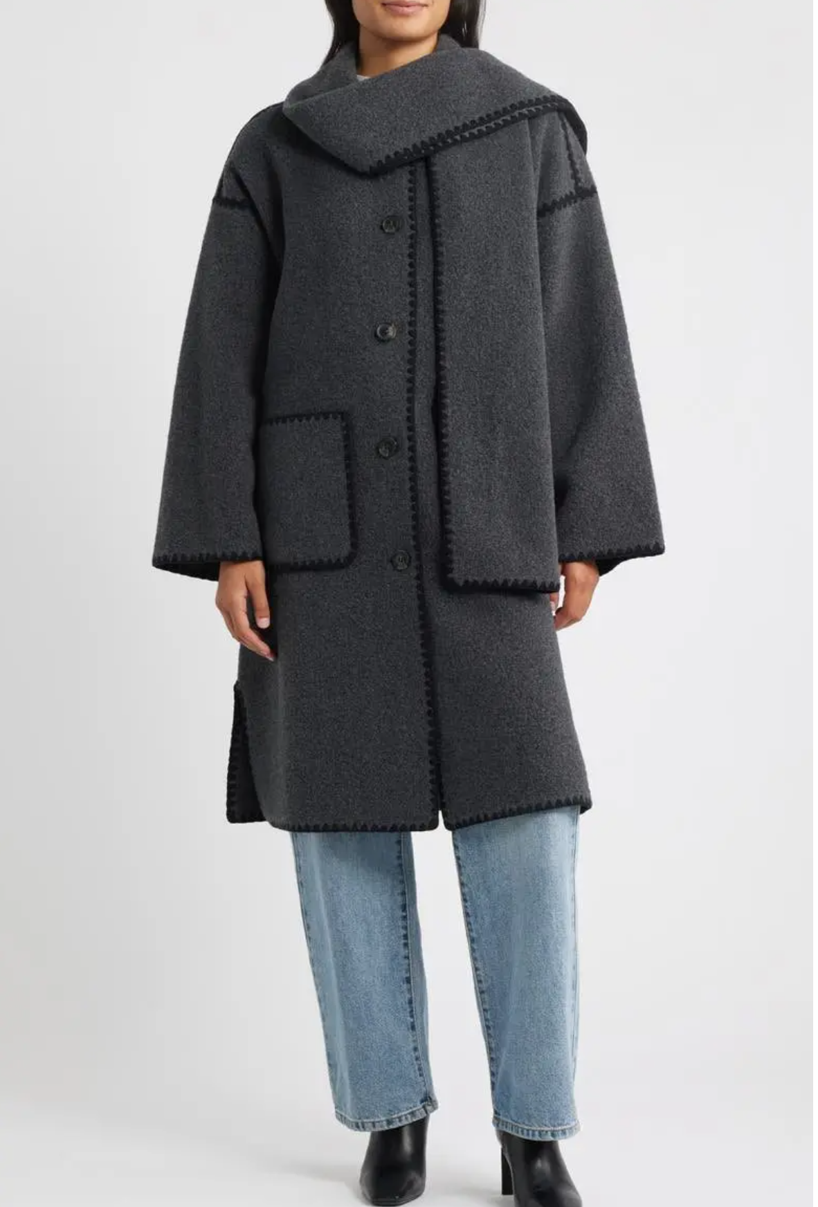 BCBG Embroidered Scarf Neck Coat