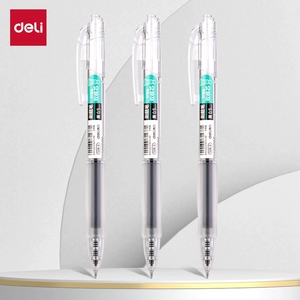 得力刷题笔速干st头透明考试笔按动笔中性笔学生用红笔学生专用备考水性笔0.5mm黑色透明考试笔高颜值