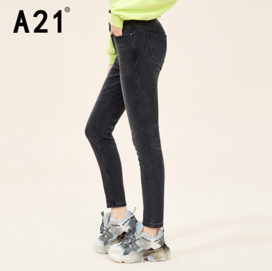 54元包邮！A21女装 牛仔中腰窄脚长裤