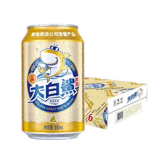 39.9元包邮！青岛啤酒 大白鲨 330ml*24听/箱
