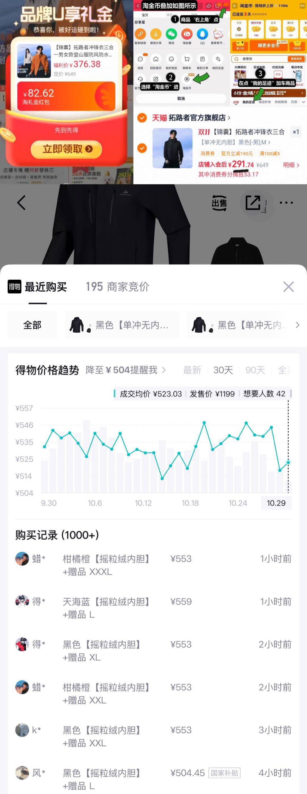 拓路者冲锋衣单冲291元，三合一仅380元