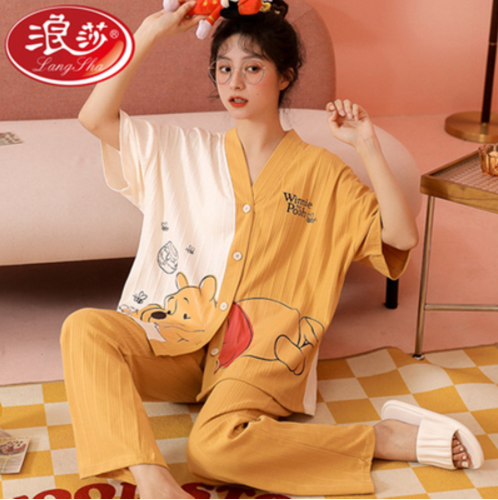 32.9元包邮！浪莎 女士夏季纯棉睡衣套装