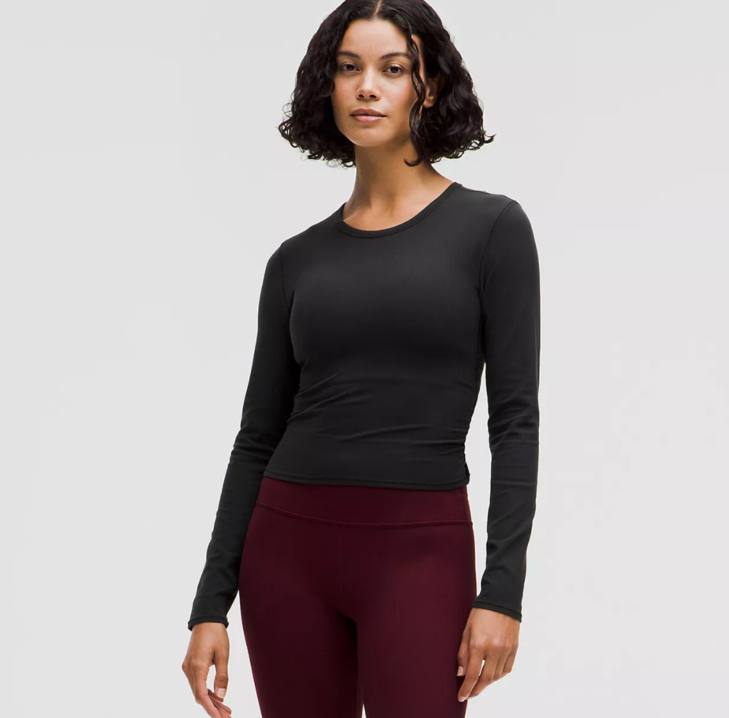Lululemon All It Takes 背部扭结罗纹长袖上衣 美站折后49刀