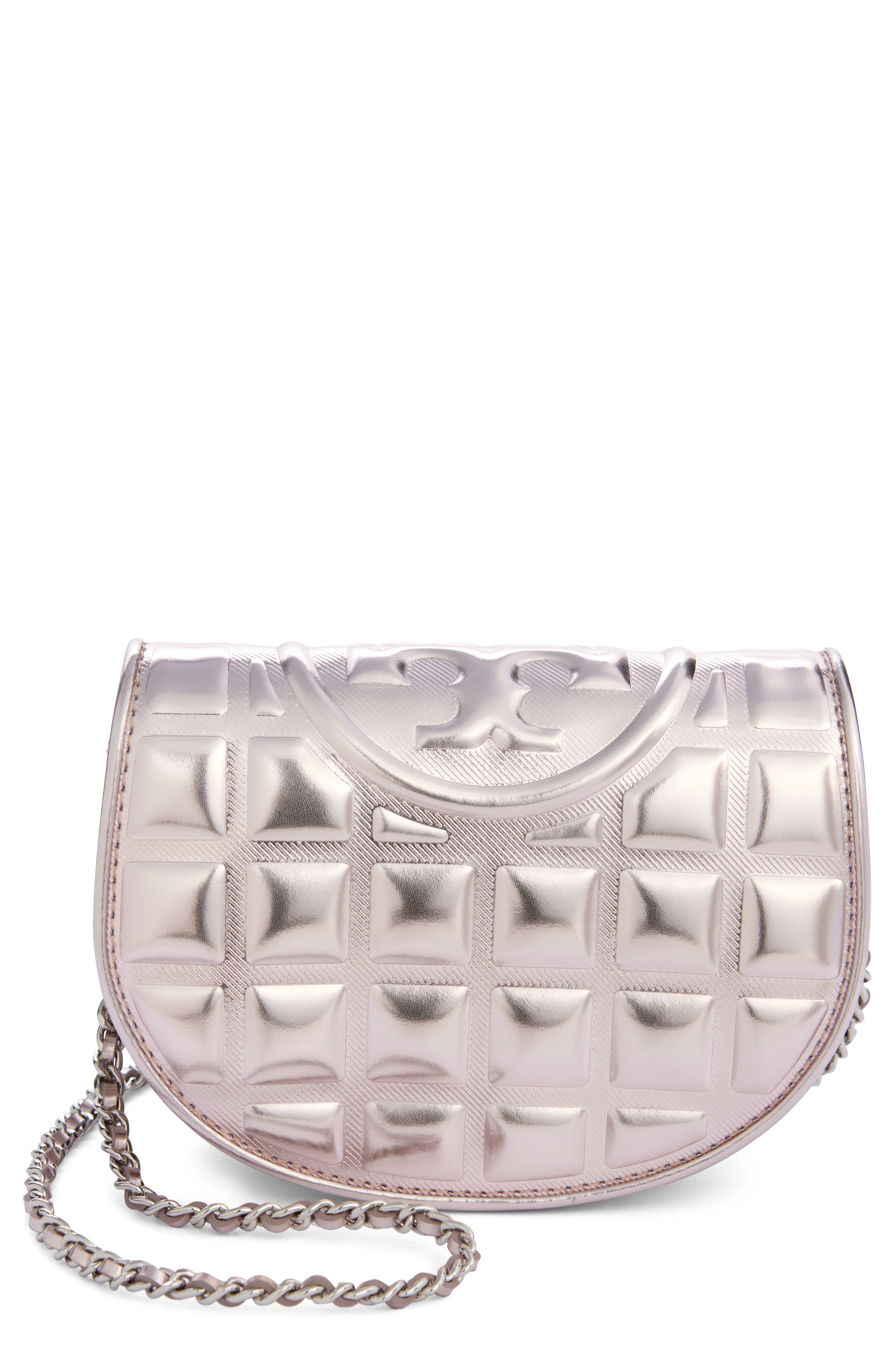 Tory Burch Fleming Metallic Square Quilt Mini Crossbody