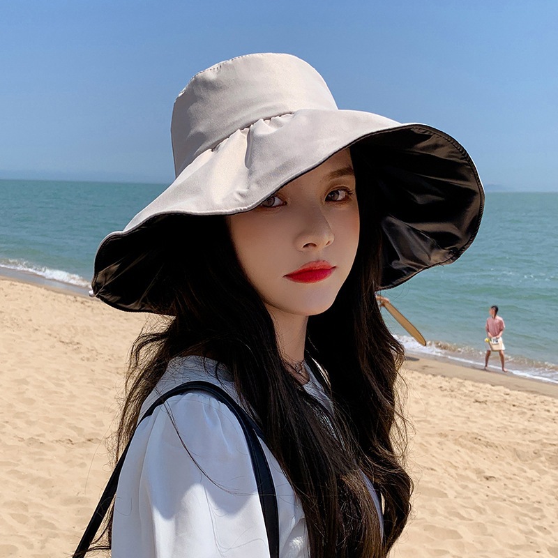 渔夫帽女夏季黑胶防晒遮脸赠防风绳