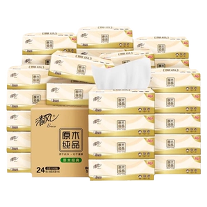 【下拉详情享优惠】清风棉柔原木抽纸4层80抽24包纸巾餐巾抽纸by