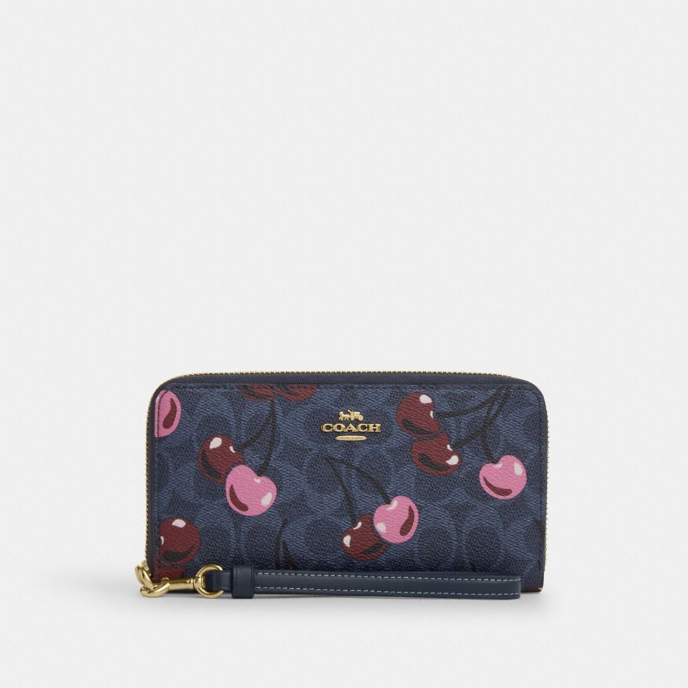 coach long zip around wallet in signature canvas with cherry print CZ328-IMDEI