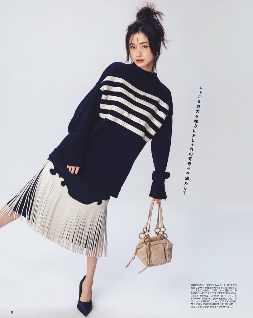 Prada Mini Dangle Handbag worn on the shoulder.