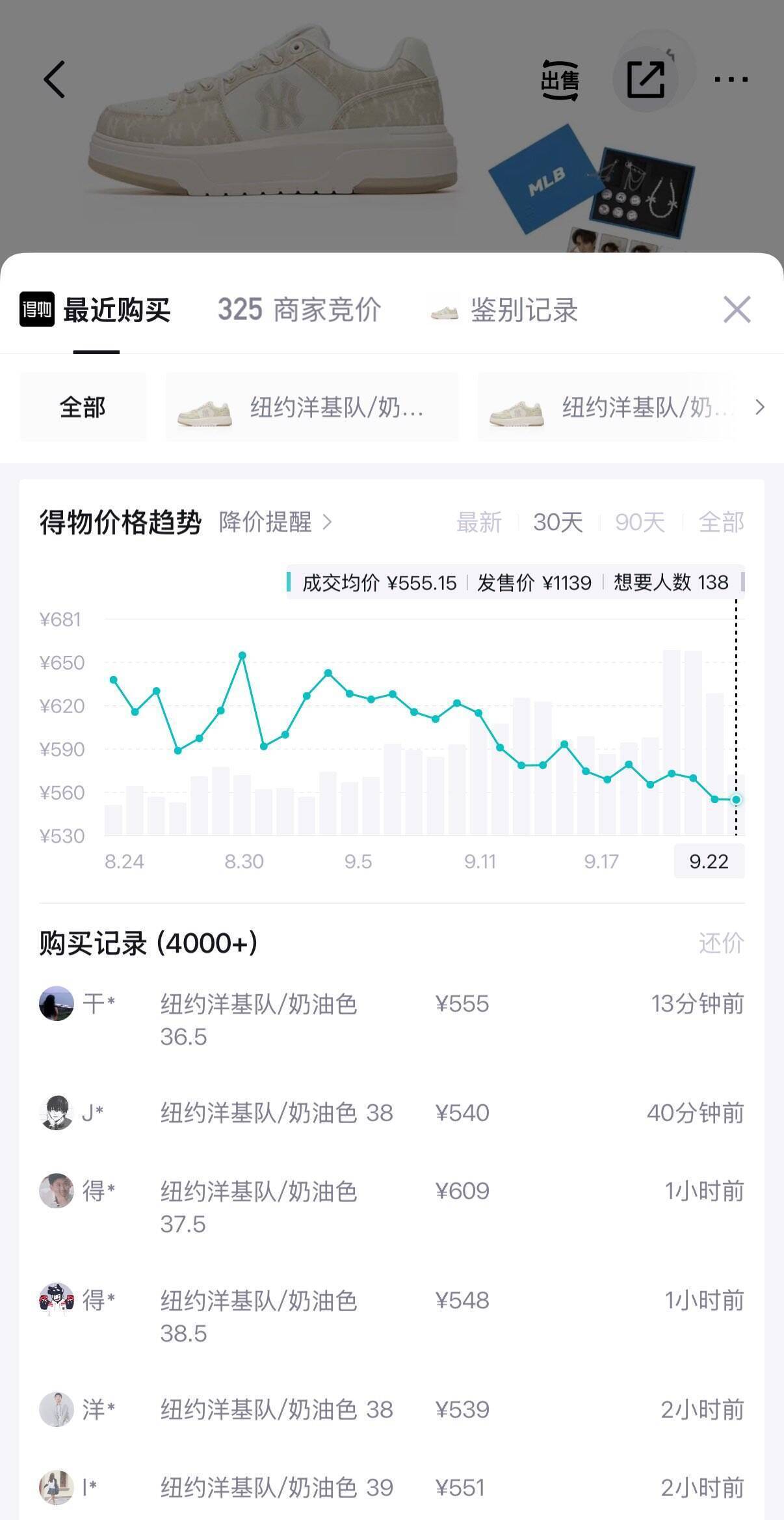 MLB黄白老爹鞋最终到手价435元