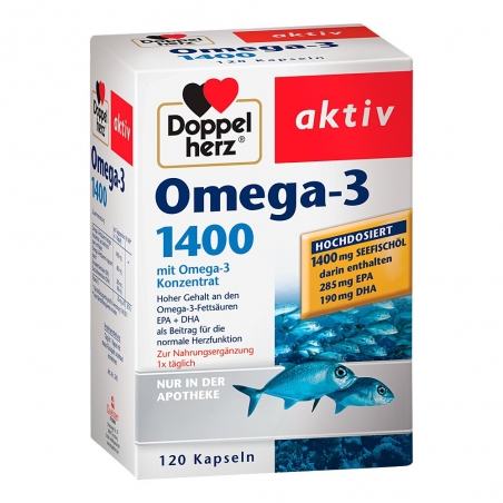 Doppelherz 双心 Omega-3高浓缩深海鱼油1400mg胶囊120粒 