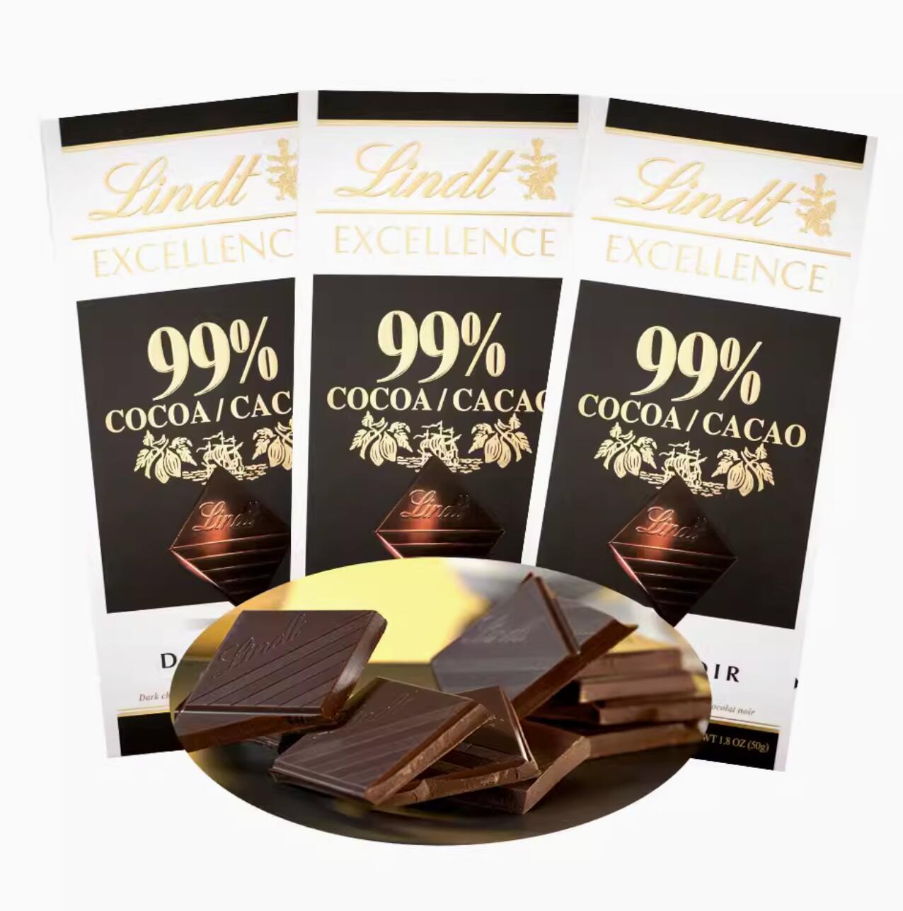 23.69元，进口Lindt瑞士莲99%可可黑巧克力特醇排装*3块