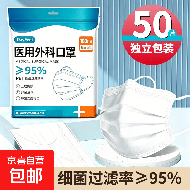医用口罩50只独立装仅需2.9元速抢