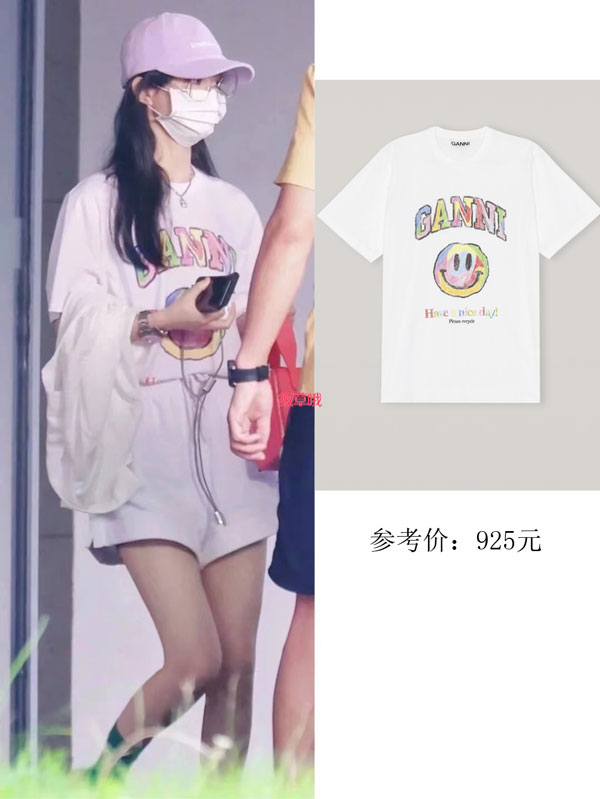 赵丽颖同款Ganni 笑脸印花女款T恤，售价$95