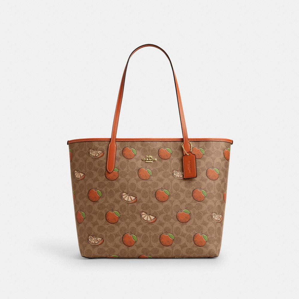 coach city tote bag in signature canvas with orange print CAL74-IMTAM