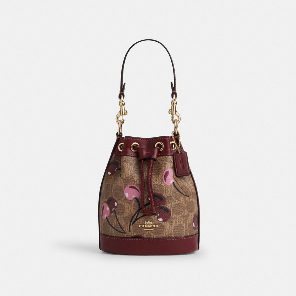 coach mini bucket bag in signature canvas with cherry print CY738-IMTAM