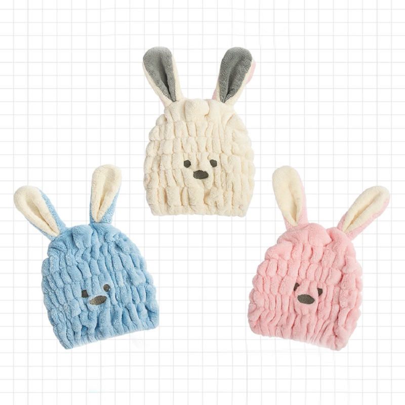 卡通珊瑚绒兔子干发帽超强吸水速干加厚浴帽